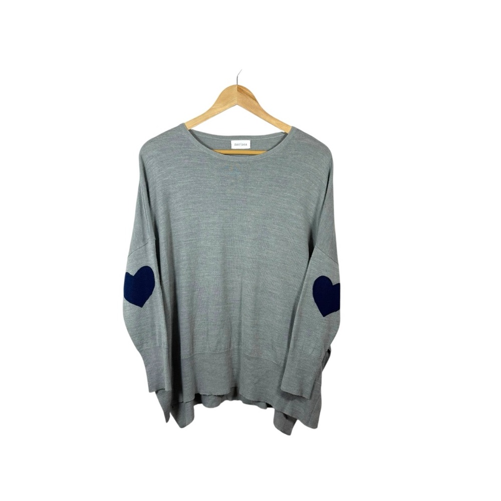 Mersea Women’s Amour Heart Patch Sweater in Grey/Navy One Size